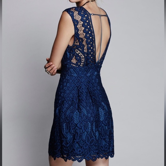 NWT Free People One Million Lovers Blue Lace Mini Dress - Picture 2 of 9